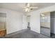 Bedroom with mirrored closet doors and floral wallpaper at 2058 Citroen St, Las Vegas, NV 89142