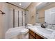 Bathroom features a bathtub, granite countertop, and updated tile at 101 Luna Way # 163, Las Vegas, NV 89145