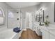 Modern bathroom featuring a soaking tub and walk-in shower at 7108 Wild Wave Dr, Las Vegas, NV 89131