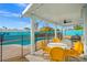 Relaxing patio area with yellow chairs and a table, overlooking the pool at 1589 Raindance Way, Las Vegas, NV 89169