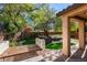 Landscaped backyard with a patio and seating area at 10292 Kalang St, Las Vegas, NV 89178