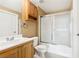 Clean bathroom with shower/tub combo and wood vanity at 5855 Valley Dr # 1103, North Las Vegas, NV 89031