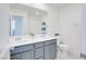 Modern bathroom with double sinks, gray vanity, and a bright, clean design at 4088 Scarlet Cob Ave, Las Vegas, NV 89141