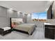 Spacious bedroom with city views and modern decor at 205 E Harmon Ave # 1012, Las Vegas, NV 89169