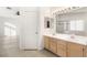 Bathroom with double vanity, linen closet and shower at 3837 Willowview Ct, Las Vegas, NV 89147