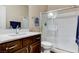 Clean bathroom with a large shower and modern vanity at 961 Rock Ledge Ct, Henderson, NV 89012