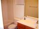 Bathroom with single vanity, toilet, and tub shower combo at 3367 Villa Fiori Ave, Las Vegas, NV 89141