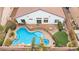 Home with a large pool, spa, and fire pit, seen from above at 4332 Val Dechiana Ave, Las Vegas, NV 89141