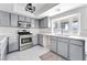 Modern kitchen with gray cabinets and new appliances at 5815 Christchurch Ave, Las Vegas, NV 89110