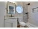 Modern bathroom with a walk-in shower and floating vanity at 8649 Robinson Ridge Dr, Las Vegas, NV 89117