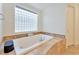 Bathroom with soaking tub and a block window for natural light at 10002 Trapper Mountain St, Las Vegas, NV 89178