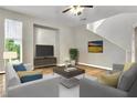 Bright living room with tile floors, neutral walls, and staged furniture at 10294 Canvas Canyon Ct, Las Vegas, NV 89178