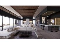 Open living room with modern furniture and kitchen at 455 Cityview Ridge Dr, Henderson, NV 89012