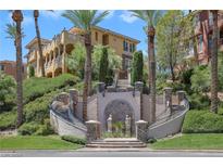 Elegant community entrance with stairs and landscaping at 85 Luce Del Sole # 3, Henderson, NV 89011
