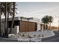Virtually staged modern home with desert landscaping at 19 Vintage Ct, Las Vegas, NV 89113