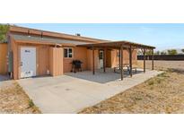 Covered patio with table and grill; great for outdoor dining at 101 S Royalite St, Sandy Valley, NV 89019