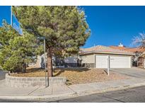 House exterior featuring a two-car garage and well-manicured lawn at 902 Noche De Paz Ave, Henderson, NV 89015