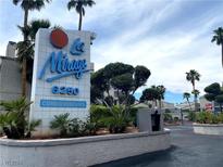 La Mirage Condominiums entrance sign and landscaping at 6250 W Flamingo Rd # 122, Las Vegas, NV 89103