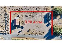 Aerial view of 0.98 acres with a house, casita, and shed at 17699 E Clark Dr, Crystal, NV 89060