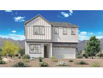 Two-story home with white siding, stone accents, and a two-car garage at 5924 Flowering Hill Ct, Las Vegas, NV 89131