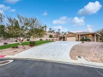 Single-story home with landscaped yard and driveway at 570 Long Iron Ln, Mesquite, NV 89027