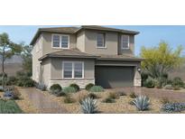 Two-story home with gray siding, brick accents, and a landscaped front yard at 10363 Vista Argento Ave, Las Vegas, NV 89166
