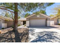 Single-story house with a grey garage door and mature tree in front at 485 Dart Brook Pl, Henderson, NV 89012