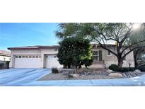 Single-story home with two-car garage and nicely landscaped front yard at 9391 Olympia Falls Ave, Las Vegas, NV 89149