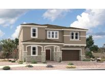 Two-story house with stone accents, attached garage, and landscaping at 9996 Belikove Manor Ave, Las Vegas, NV 89178