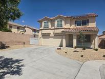 Two-story house with landscaped yard, driveway, and solar panels at 8350 Sterling Harbor Ct, Las Vegas, NV 89117