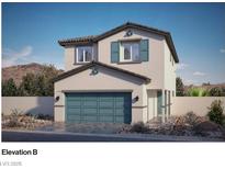 Two-story house with teal accents and a two-car garage at 7522 Bosco Brook Dr # 42, North Las Vegas, NV 89084